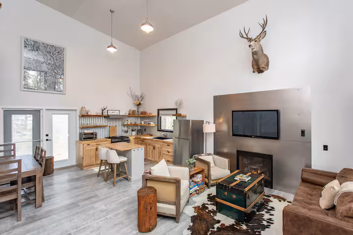 Living area and kitchen at Wildhorse Cabin